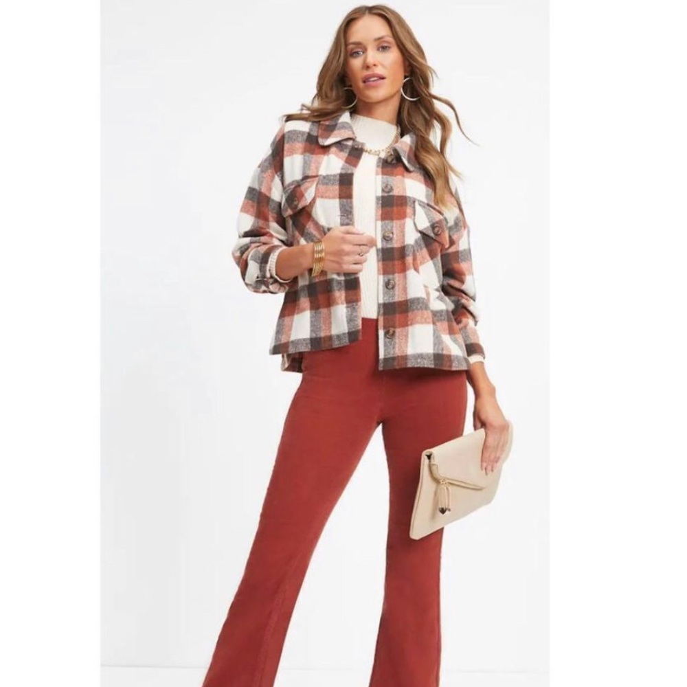 Plaid brown & black fleece shejacket